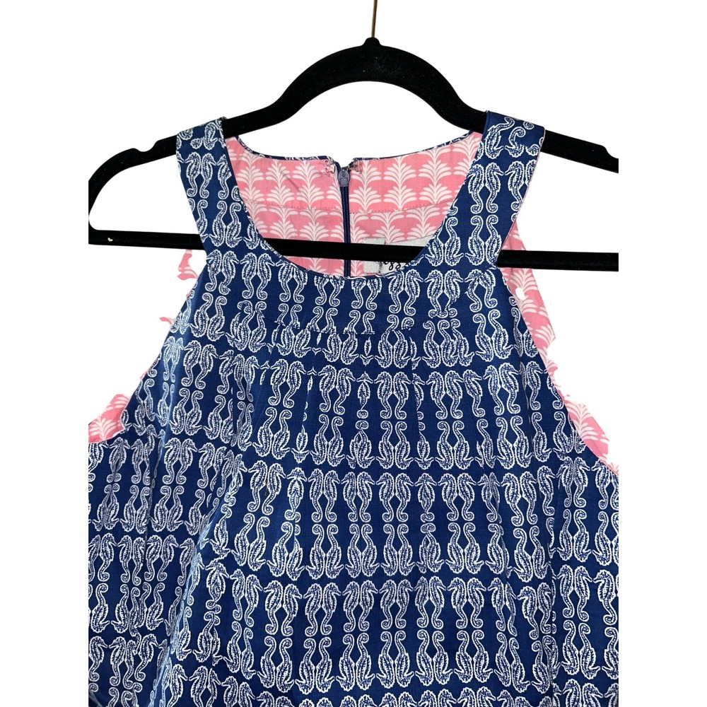 Dizzy Lizzie Blue Seahorse Print Sleeveless Shift Dress Pink Lining 628 S - Picture 3 of 8